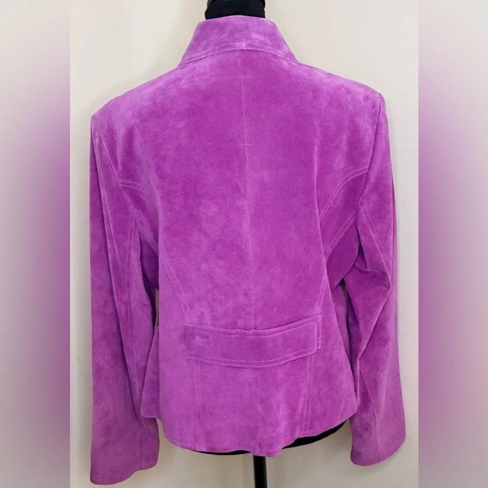 Vintage Anne Klein pink purple suede moto jacket snap close collar pockets 14 EC - Picture 6 of 10